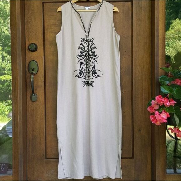 Sigrid Olsen Linen Embroidered Maxi Dress Resortwear Coastal Cruise Vacation - Picture 12 of 12